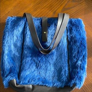 Boden Blue Faux Fur Shopping Tote